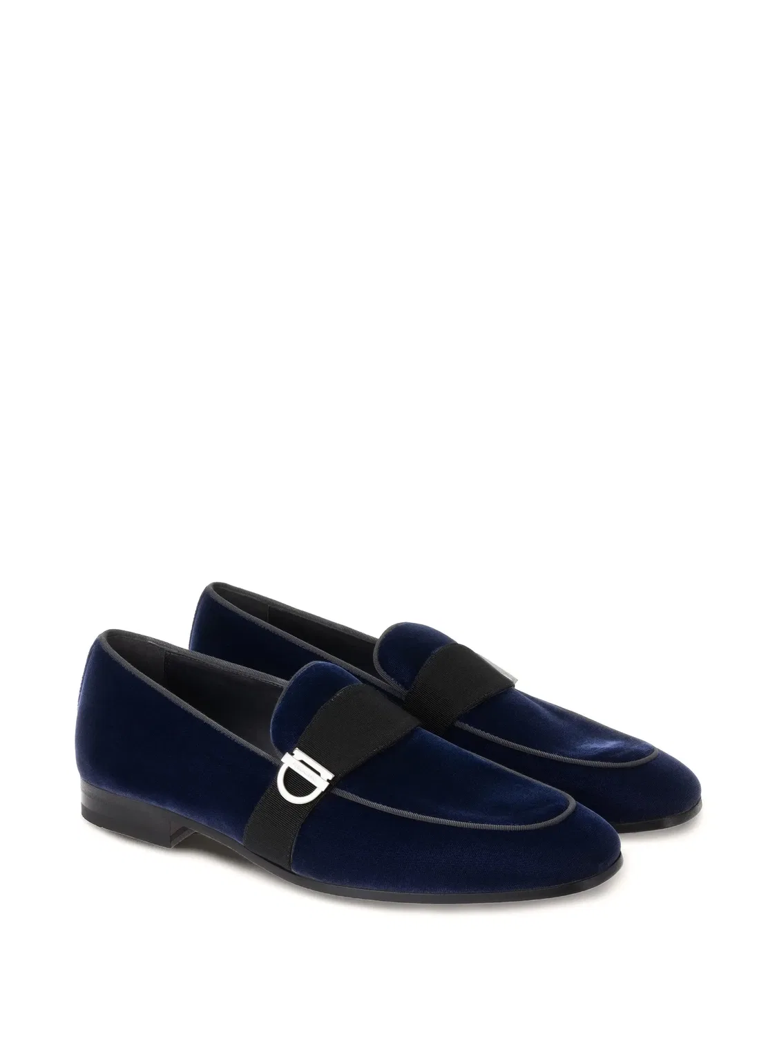 Бархатные лоферы с декором Gancini Ferragamo, синий — фото 2
