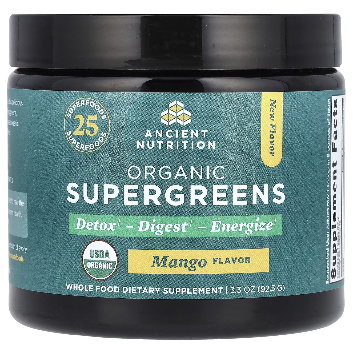 

Organic SuperGreens, манго, 3,3 унции (92,5 г) Ancient Nutrition