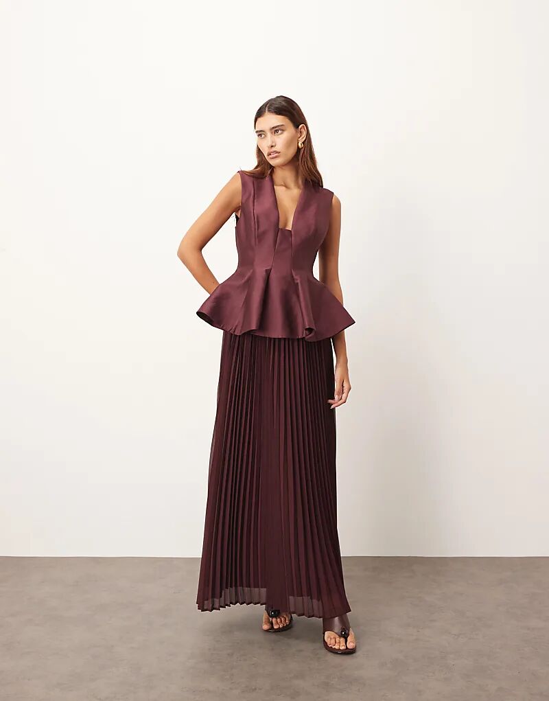 

Длинное платье ARRANGE со структурированной талией и контрастной плиссированной юбкой сливового цвета