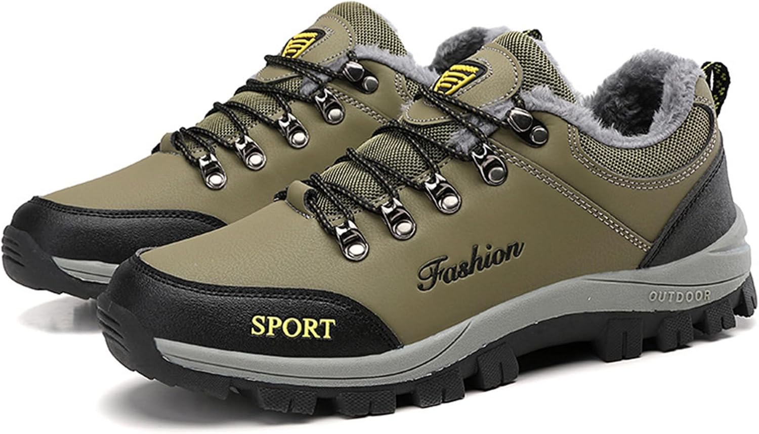 

Мужские теплые кроссовки для походов с меховой подкладкой, противоскользящие, зимние, низкие, на шнуровке и без, повседневные, комфортные, с платформой, водонепроницаемые, спортивные, для ходьбы, хлопковые Oxngeos, зеленый