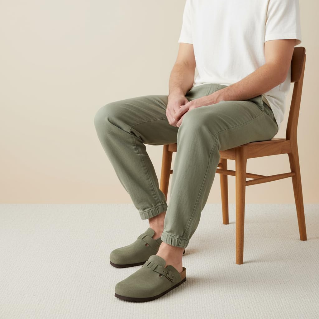 Мужские сабо CUSHIONAIRE Haze из настоящей замши - удобные слипоны с регулируемой пряжкой, Olive — фото 2