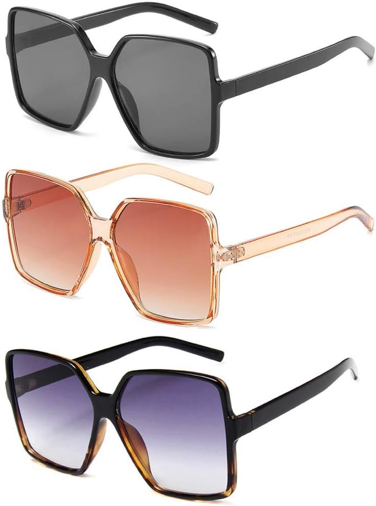 

Солнцезащитные очки Dollger увеличенного квадратного размера для женщин, большие, широкие, модные, для мужчин, с защитой от УФ-излучения, унисекс, 3 Pcs,black+transparent Brown+leopard