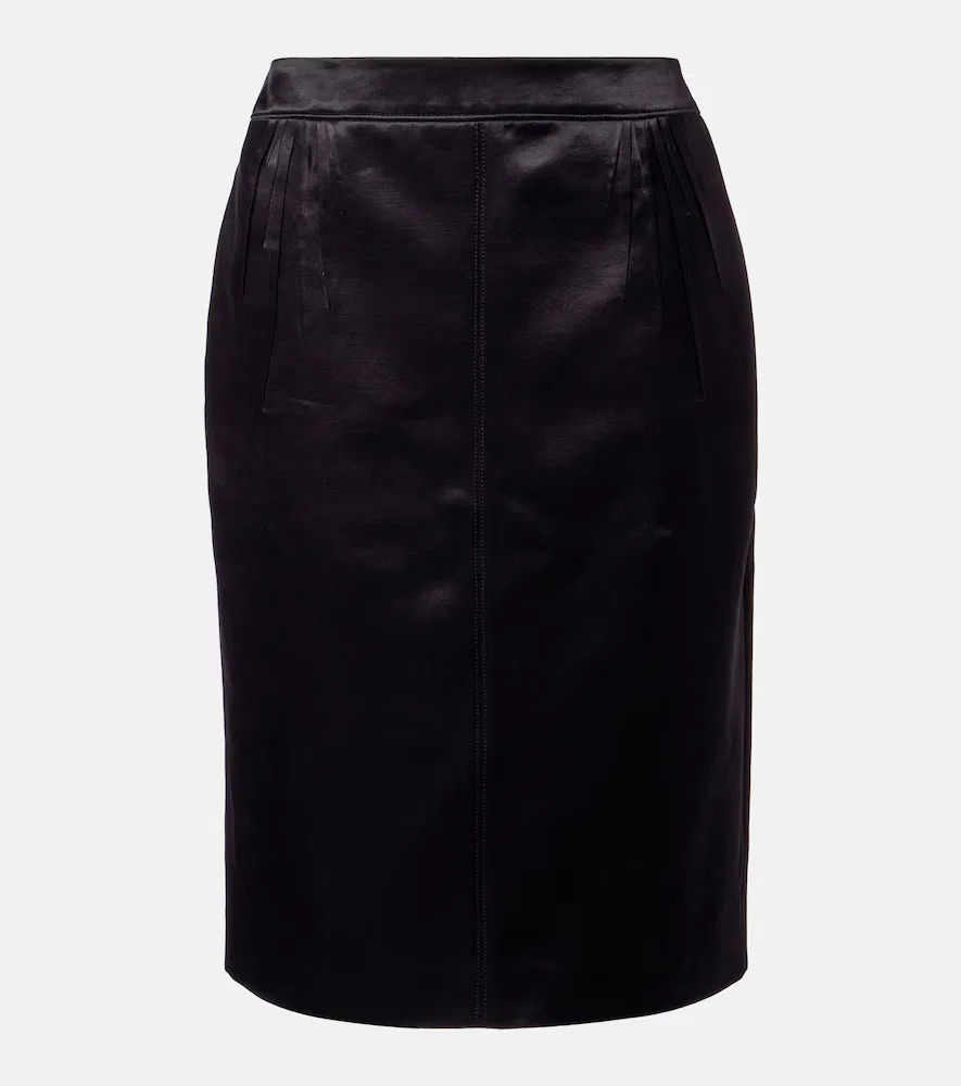 Атласная юбка-карандаш Saint Laurent, черный