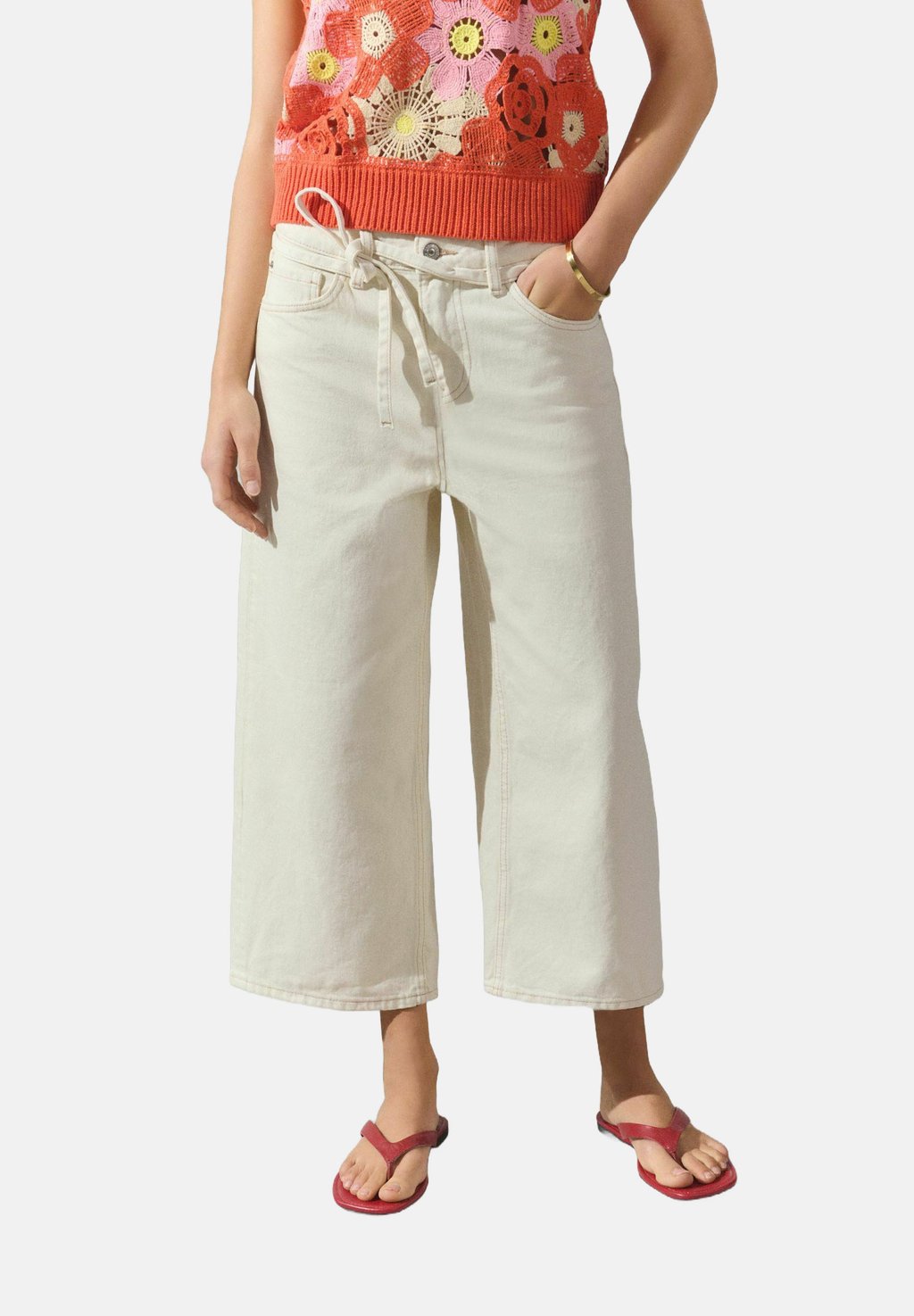 

Джинсы свободного кроя BELTED CROPPED WIDE LEG Next, бежевый