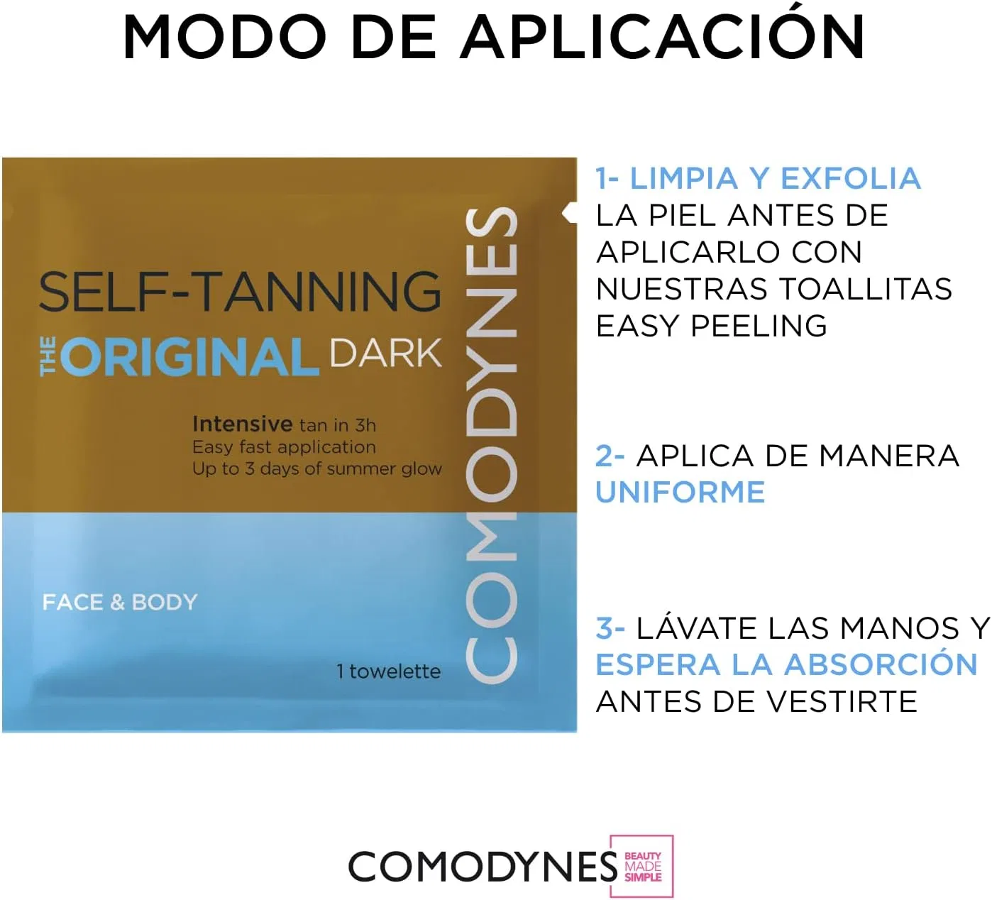 Салфетки для автозагара «Self Tanning Intensive & Uniform Color» от Comodynes, 8 шт. Comodynes — фото 3