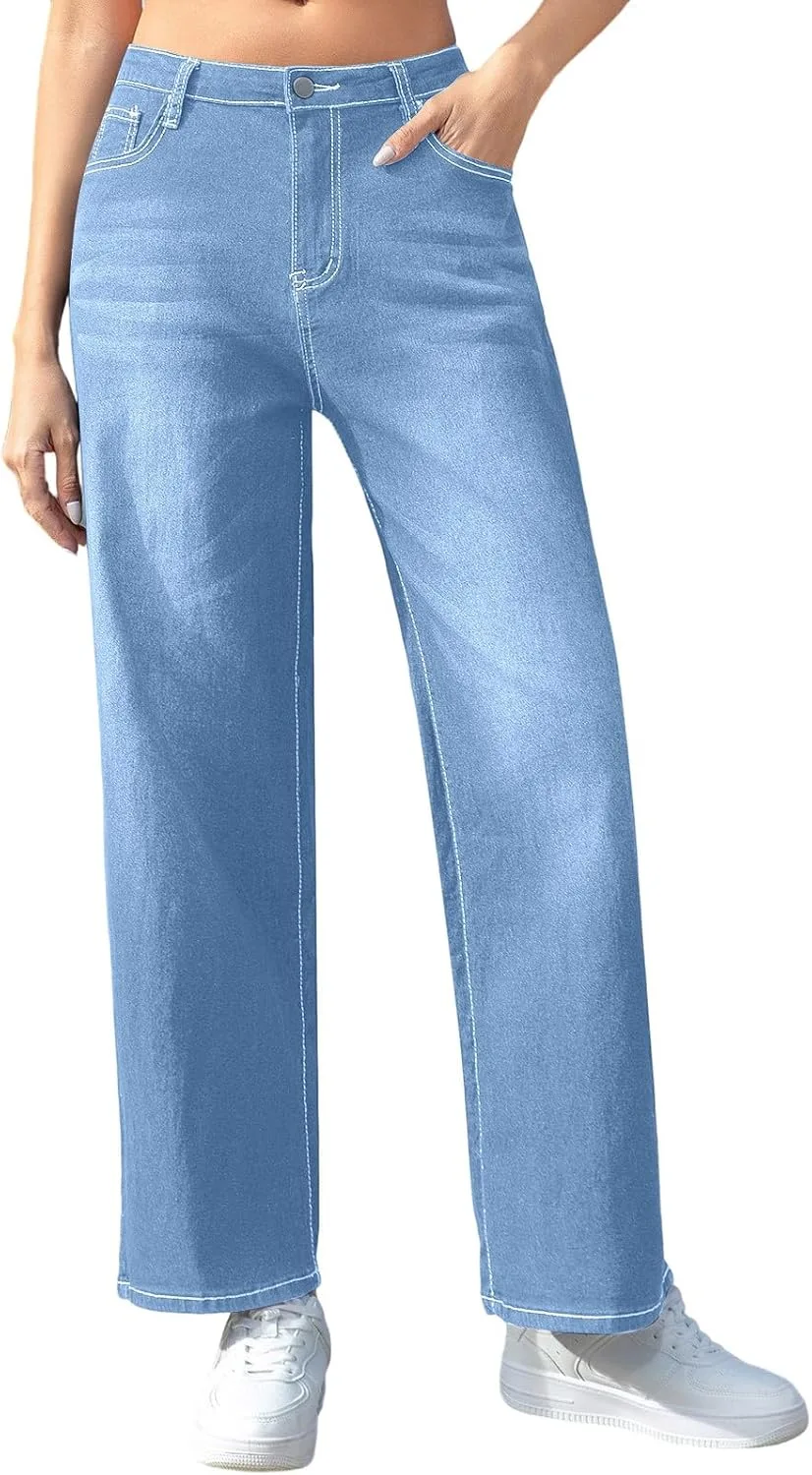 

Женские джинсы с высокой талией и широкими штанинами