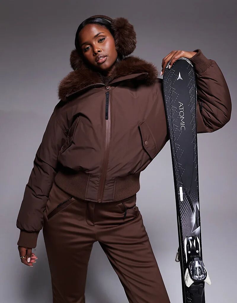 

Укороченный горнолыжный бомбер ASOS 4505 с воротником из искусственного меха, кофейного цвета