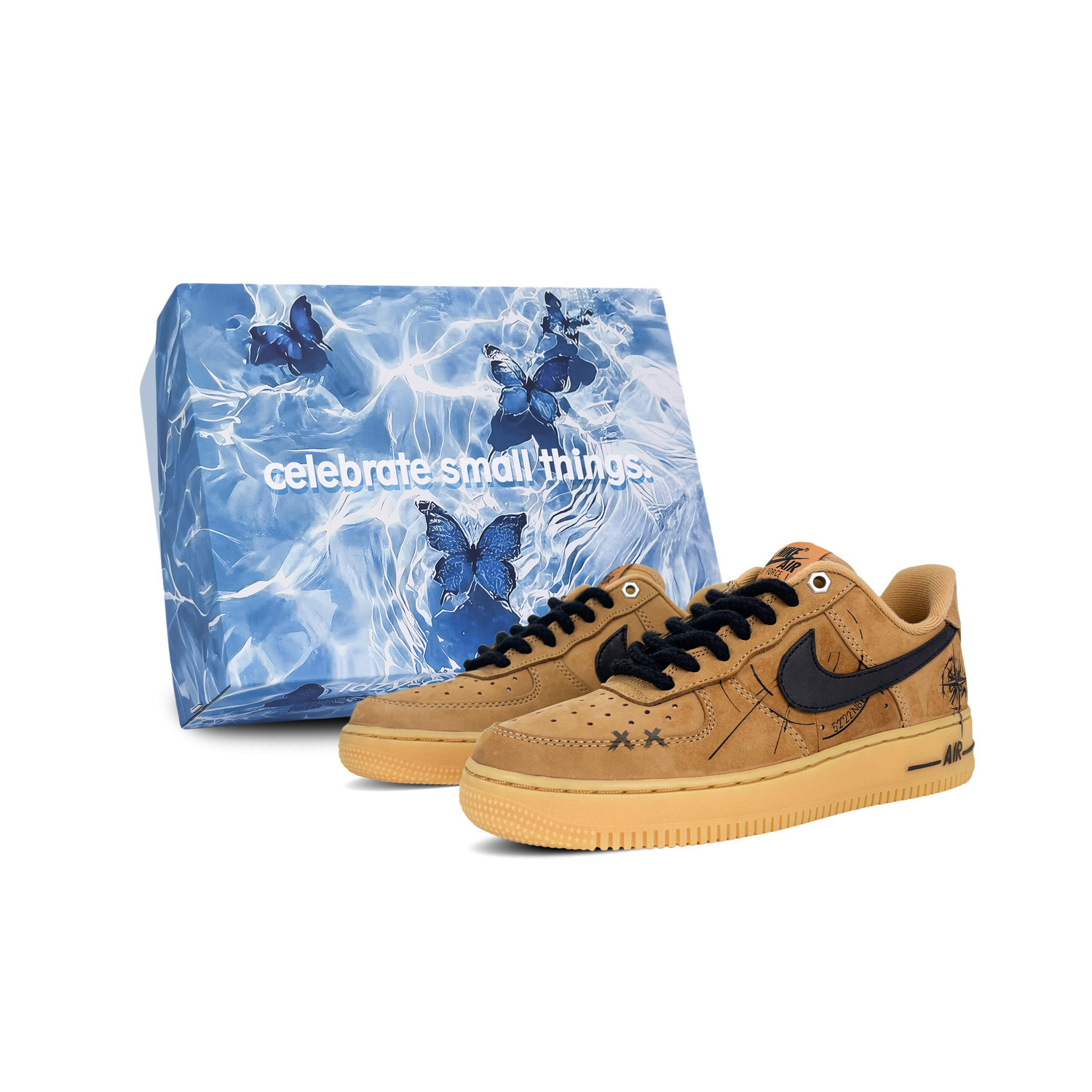

Nike Air Force 1 устойчивые к скольжению, износостойкие, легкие низкие скейтерские кроссовки унисекс черно-оранжевые, цвет Black Orange