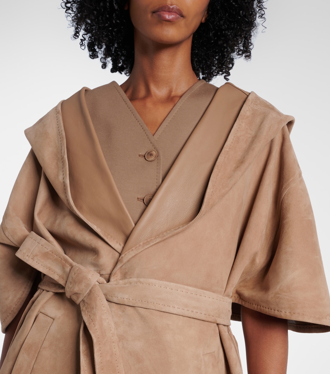 Куртка-халат из шифоновой замши Max Mara, серо-коричневый — фото 4