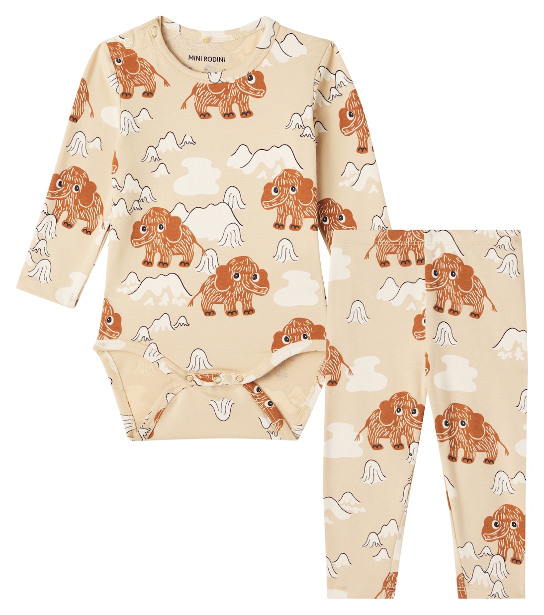 

Комплект из боди и штанов Baby Mammoth из хлопковой смеси Mini Rodini, бежевый