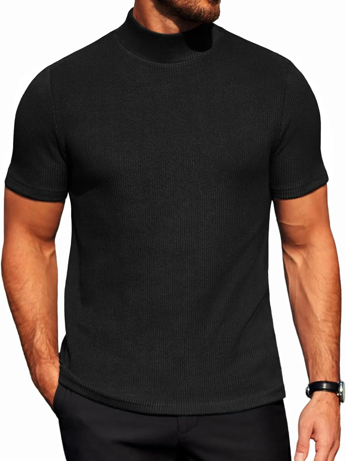 

COOFANDY мужской короткий рукав с воротником-стойкой, мягкий легкий свитер