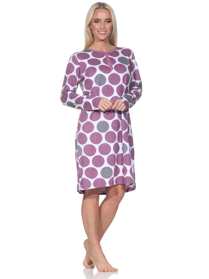 

Ночная рубашка с длинными рукавами и узором в горошек цвета античной розы NORMANN