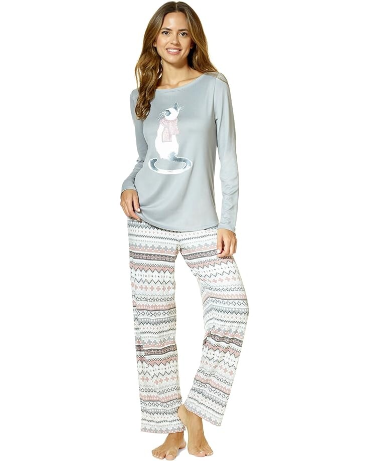 

Пижама HUE Feline Fair Isle Brushed Loose Knit, цвет Alloy