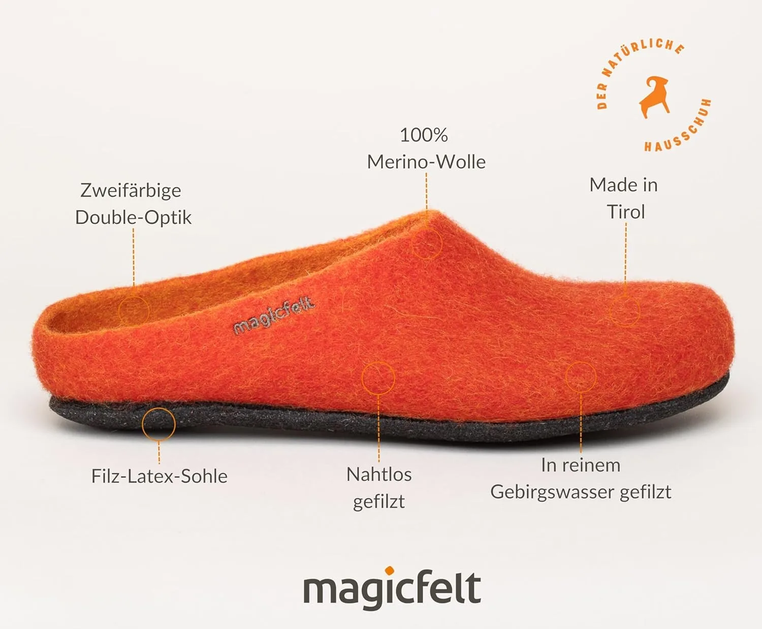 Тапочки MagicFelt AN 709 из чистой натуральной шерсти для мужчин и женщин - нескользящие и анатомической формы, красный — фото 3