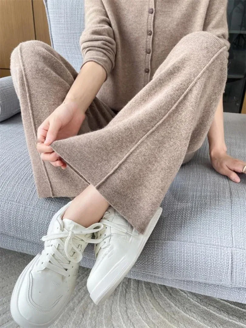 Штаны с высокой талией, широкие, кашемир, Beige — фото 3