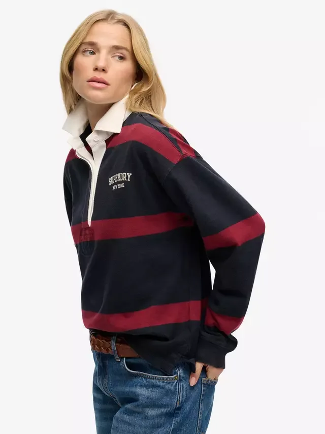 Регбийная футболка Heritage Stripe, темно-синяя/красная (цвет портвейн) Superdry — фото 4