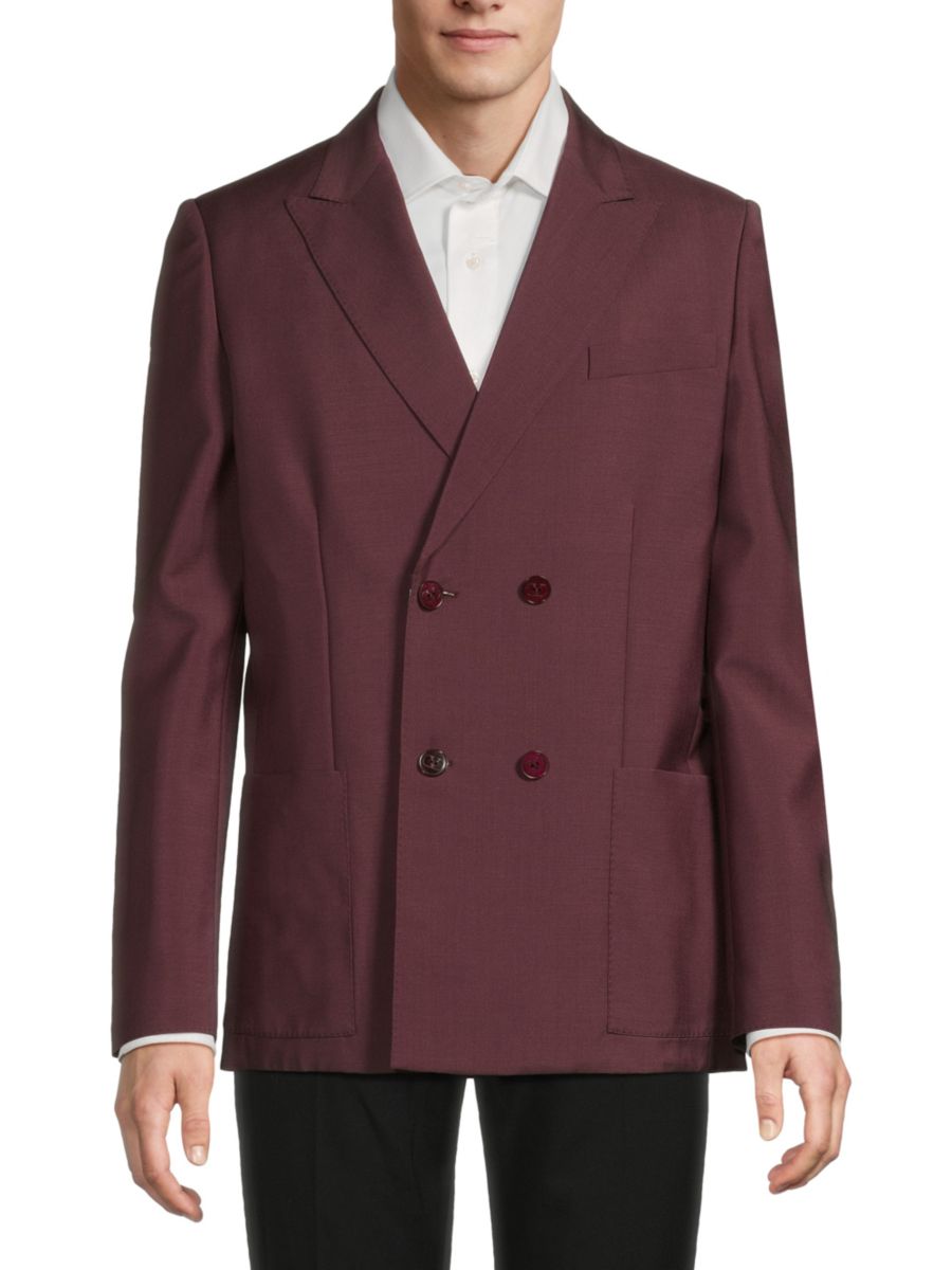 

Двубортный пиджак современного кроя из мохера и шерсти Valentino, цвет Bordeaux