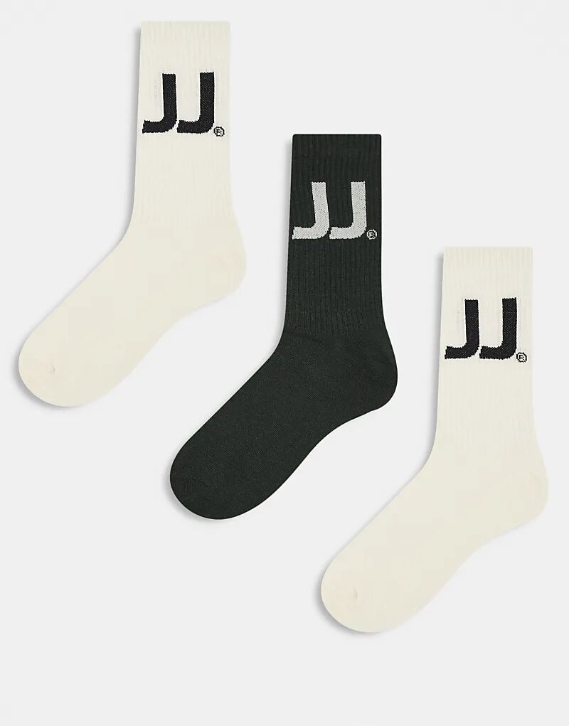 

Комплект из 3 спортивных носков Jack & Jones с логотипом JJ кремового и зеленого цветов