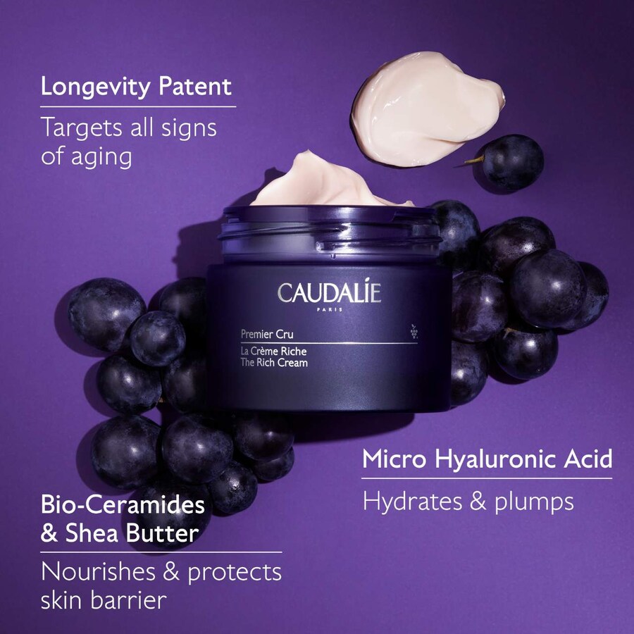 Увлажняющий крем Premier Cru Skin Barrier Rich с биокерамидами, многоразового использования, с улучшенным защитным барьером кожи. Caudalie, 1.7 oz /50 mL — фото 4