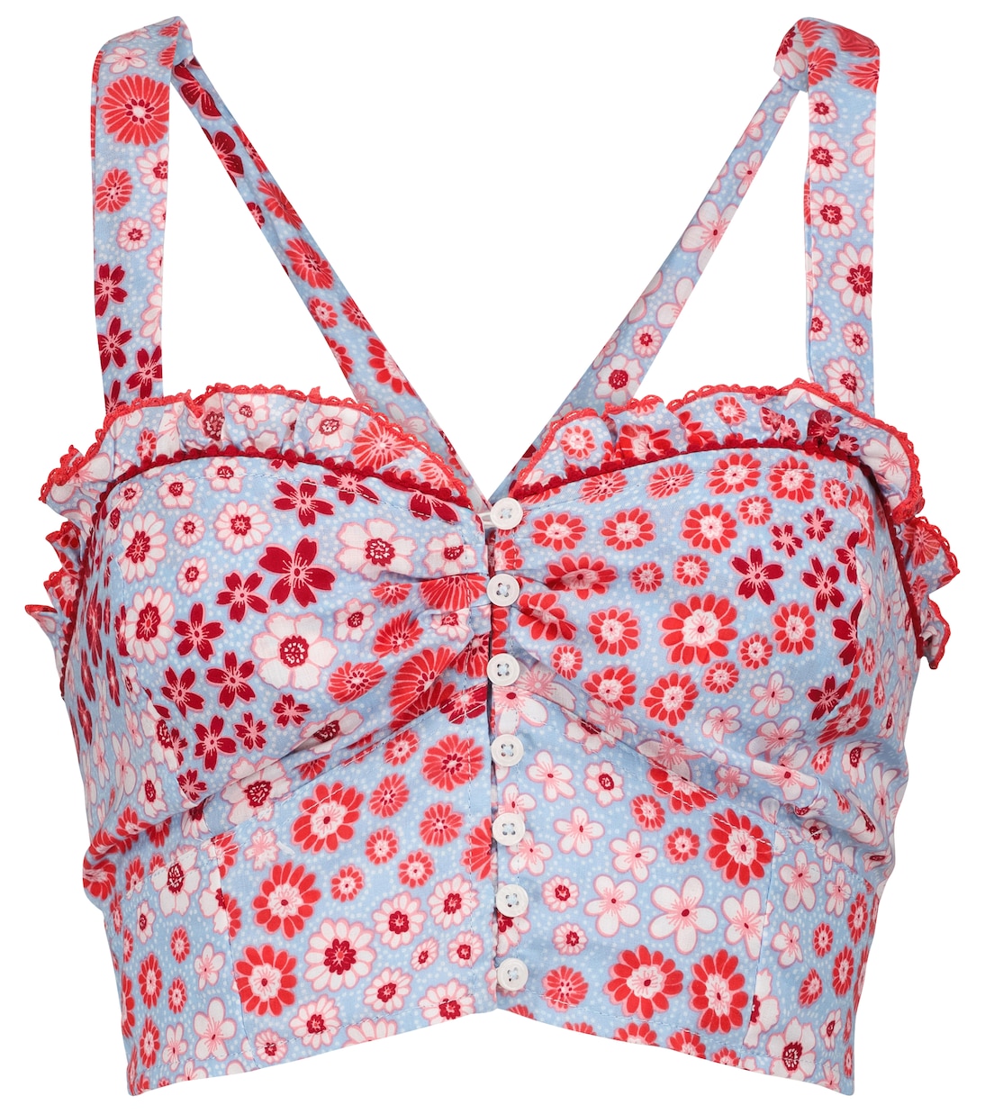 

Укороченный топ с цветочным принтом Джози Poupette St Barth, Sky Blue Aubrieta