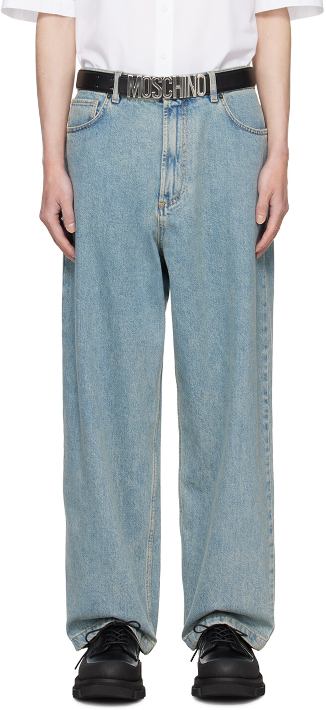 

Синие потертые джинсы Moschino, цвет Blue