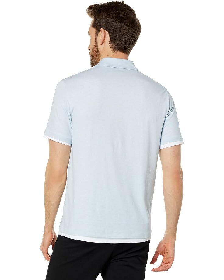 

Поло Vince Double Layer Short Sleeve Polo, цвет Heather Oxford Blue/Optic White