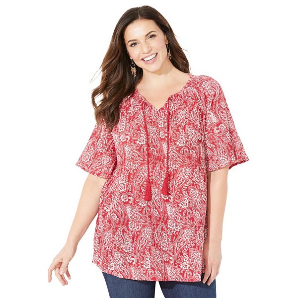 

Женская плюс сайз бесшовная крестьянская блузка Catherines, Red Paisley