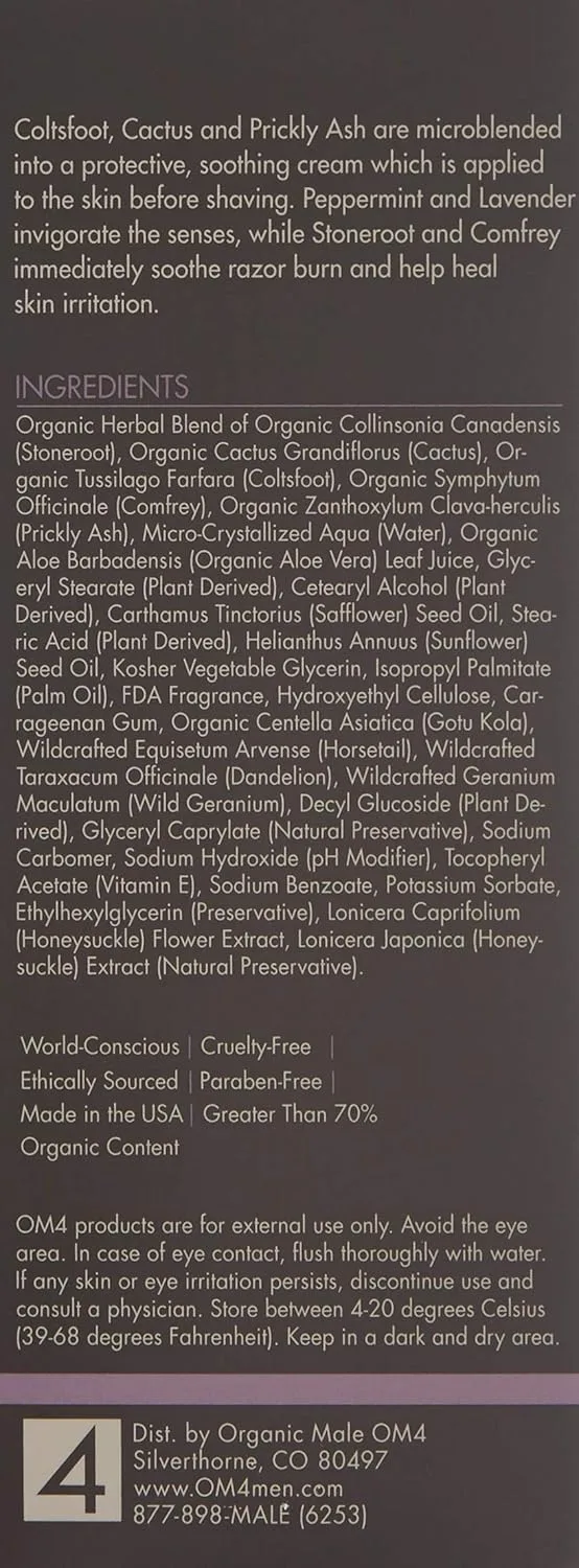Organic Male OM4 Shave: успокаивающая травяная эмульсия для бритья - прешейв-масло, крем для бритья и увлажняющая маска 3 в 1 — фото 3