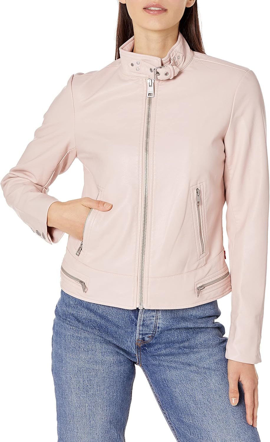 

Женская куртка для мотокросса Levi's из искусственной кожи (стандартная и плюс), Peach Blossom Latch Collar