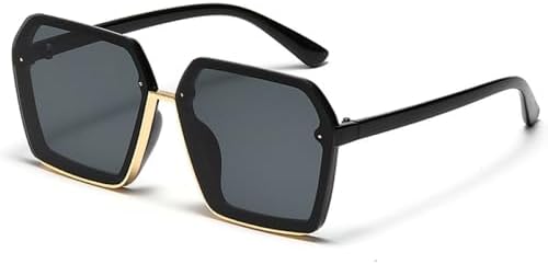 

Мужские солнцезащитные очки Polygon Square для женщин, модные солнцезащитные очки большого размера в стиле ретро, ​​унисекс, с защитой от УФ-излучения UV400 MTZJH, Black Grey