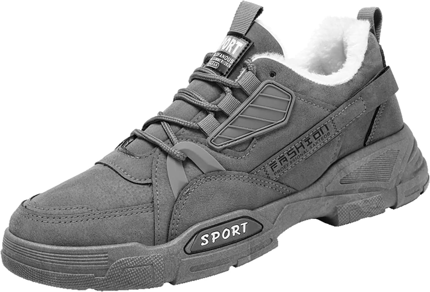 

Мужские слипы на ходьбу, удобные зимние теплые туфли с искусственным мехом, походные ботинки с памятью формы, дышащие, легкие модные кроссовки, противоскользящие для путешествий, бега, тренировок в спортзале, широкая полнота Generic, серый