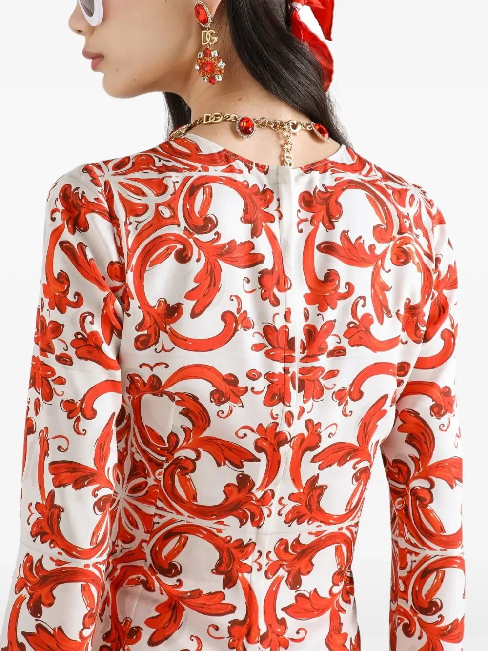 Приталенный топ с принтом Majolica Charmeuse Dolce & Gabbana, белый — фото 4