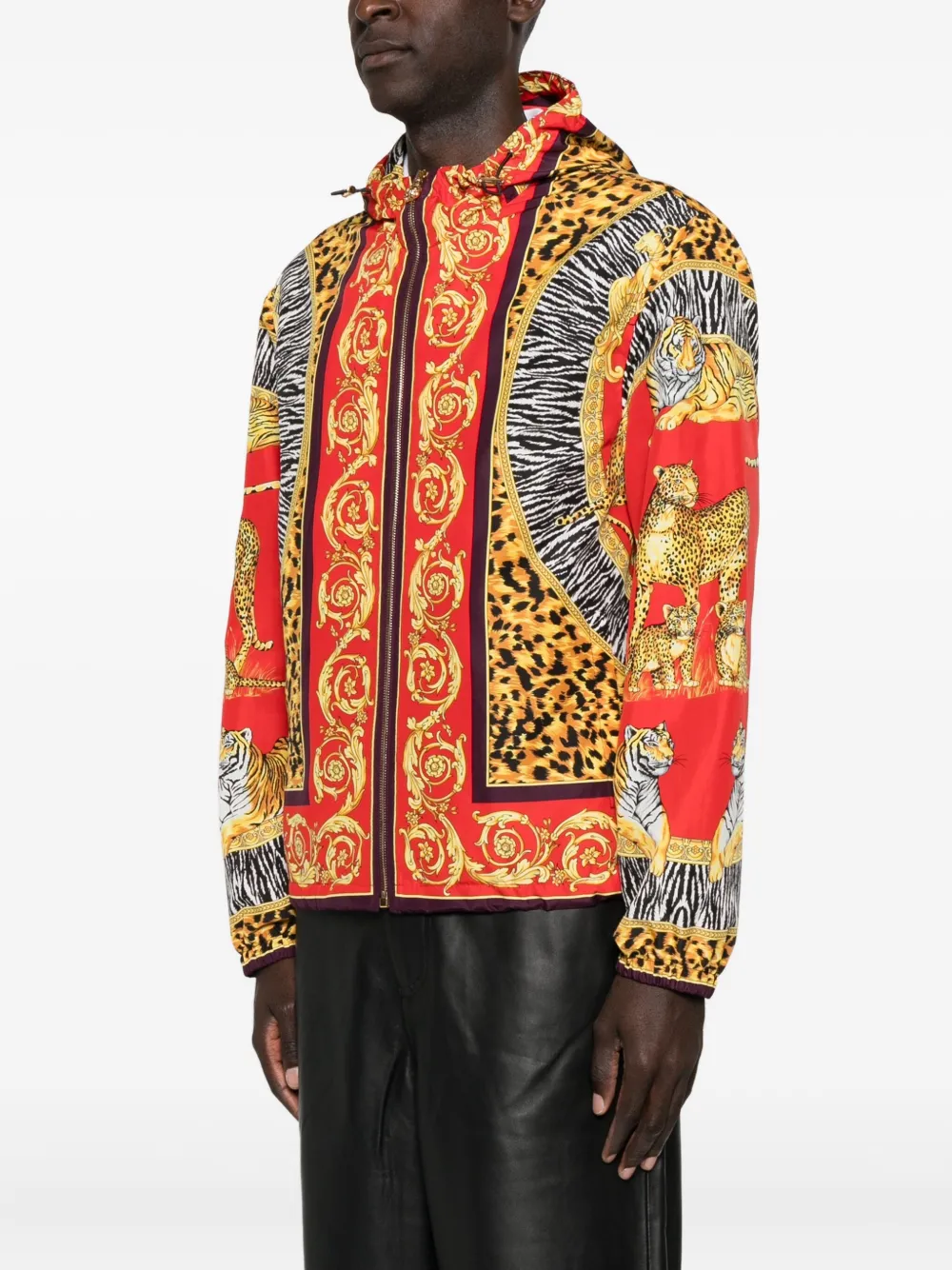 Худи на молнии с анималистическим принтом VERSACE, красный — фото 3