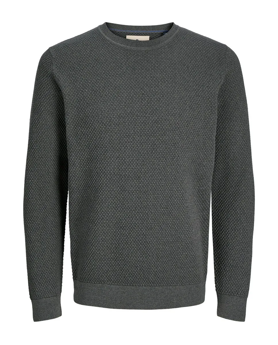 

Мужской структурированный свитер с круглым вырезом Jack & Jones, серый