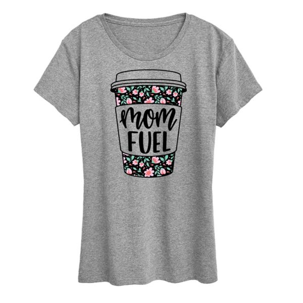

Женская футболка Mom Fuel с цветочным принтом и кофейным принтом Unbranded, серый