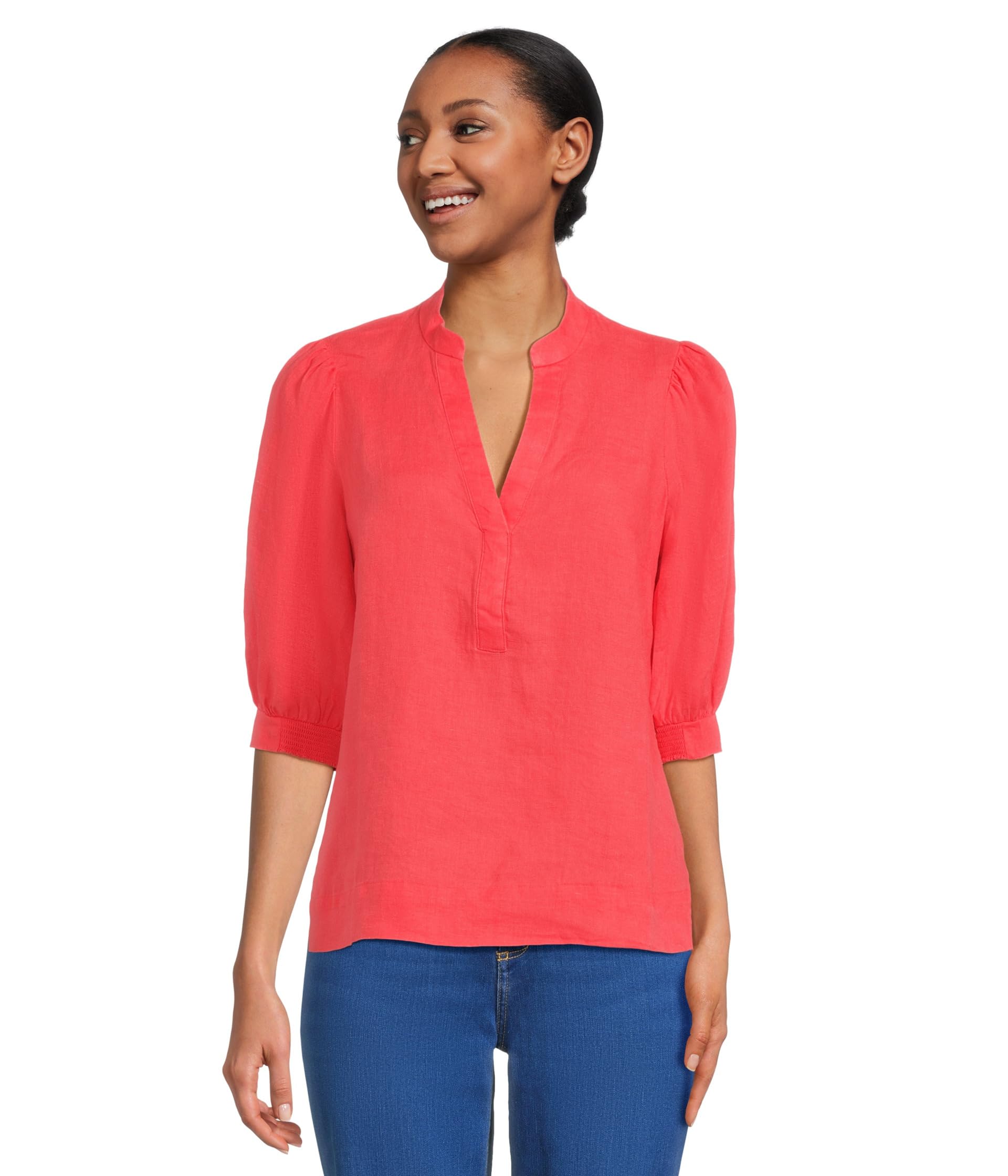 

Топ Lilly Pulitzer Mialeigh Elbow Sleeve Linen Top, Cane Coral