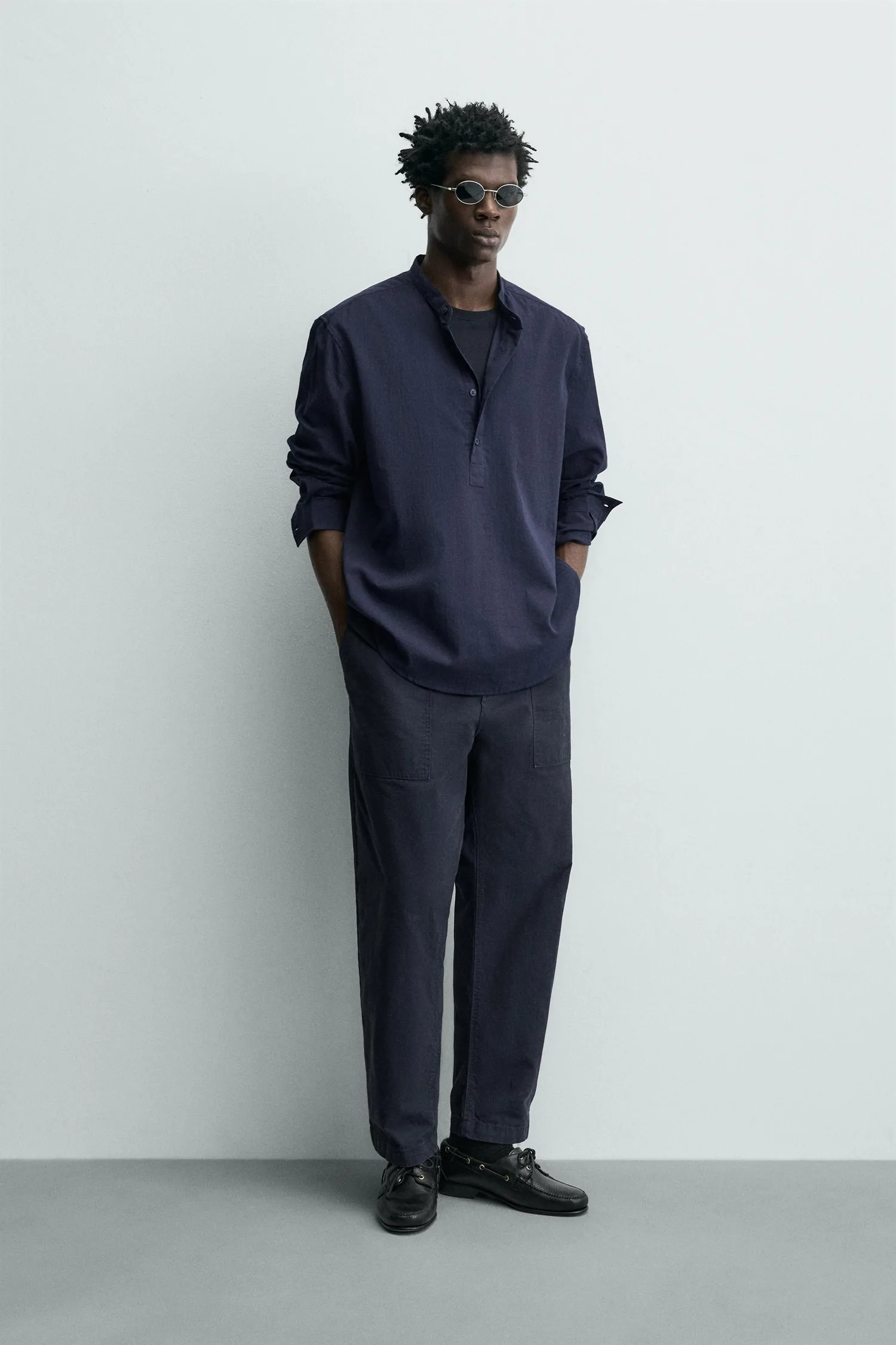 Рубашка с эффектом мятой ткани Zara, синий