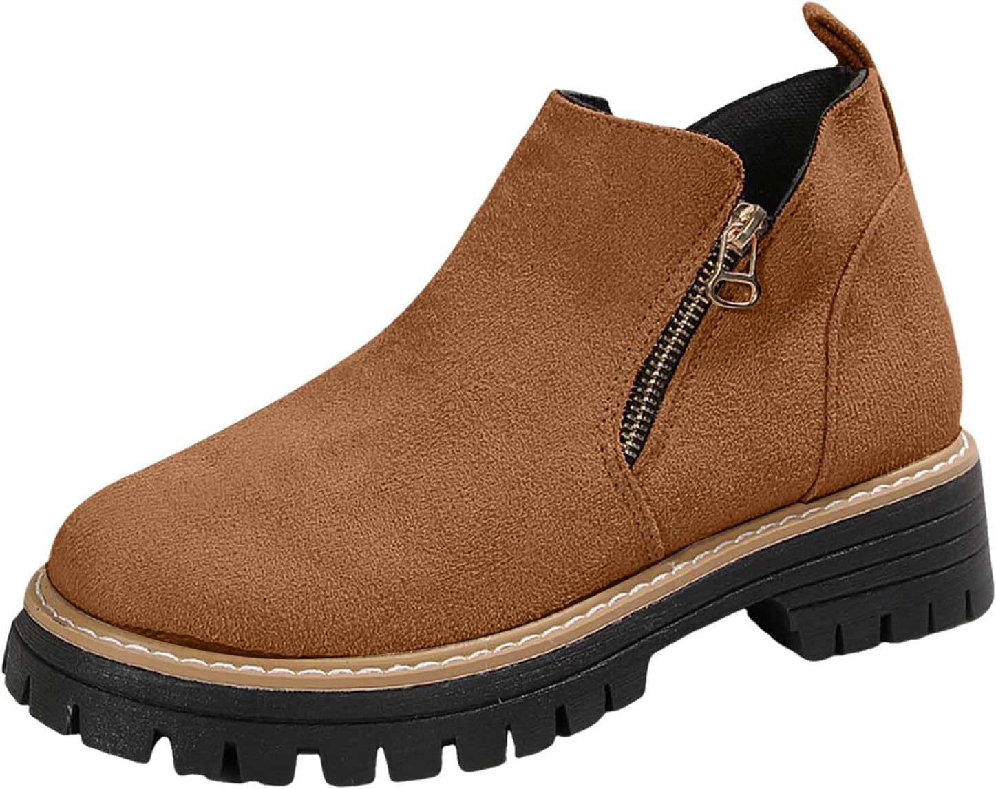 

Женские ботильоны на шнуровке с широким каблуком, платформой и короткой голенью, удобные с круглым носком, подходящие для платьев, осенние ботинки с боковой молнией, противоскользящие для прогулок на улице Toumov, коричневый