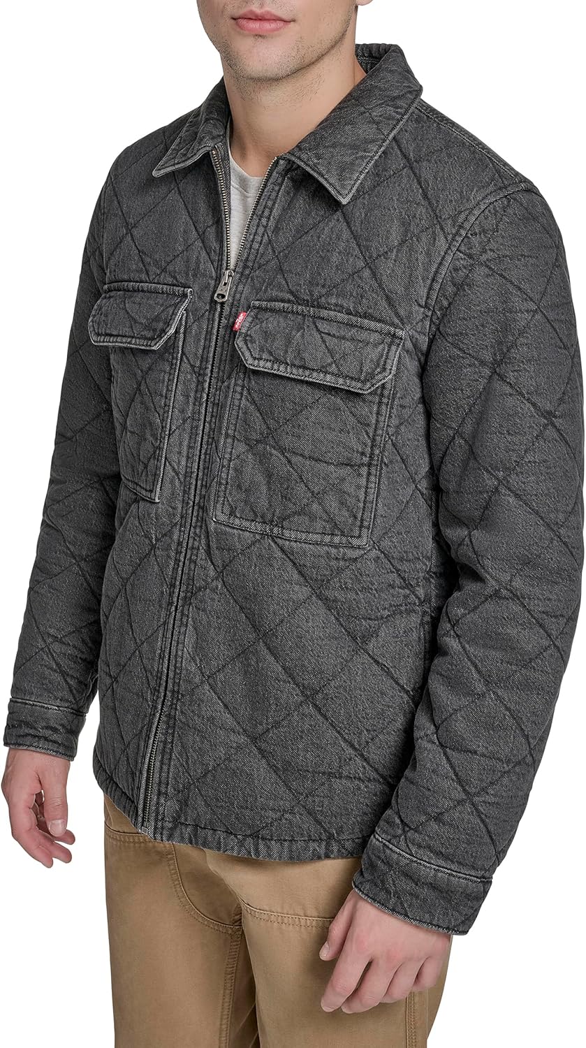 Мужская рабочая куртка Levi's с двумя нагрудными карманами, Black Wash Denim Diamond Quilt — фото 3