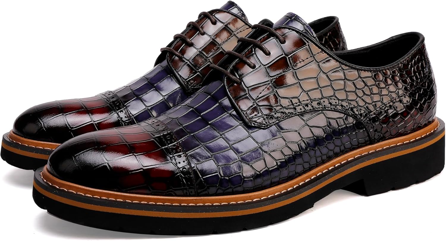 

Мужские пенни-лоаферы, кожаные оксфорды деловые броги, узор под крокодила Chrislook, синий