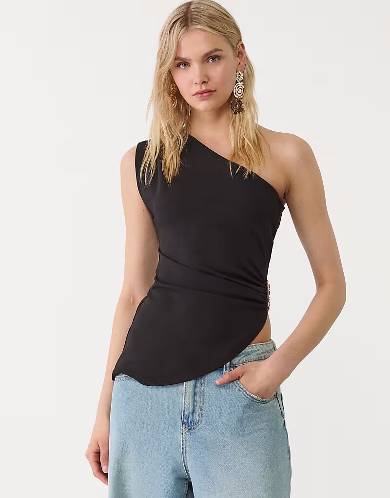 

Асимметричный топ Stradivarius с пряжкой черного цвета
