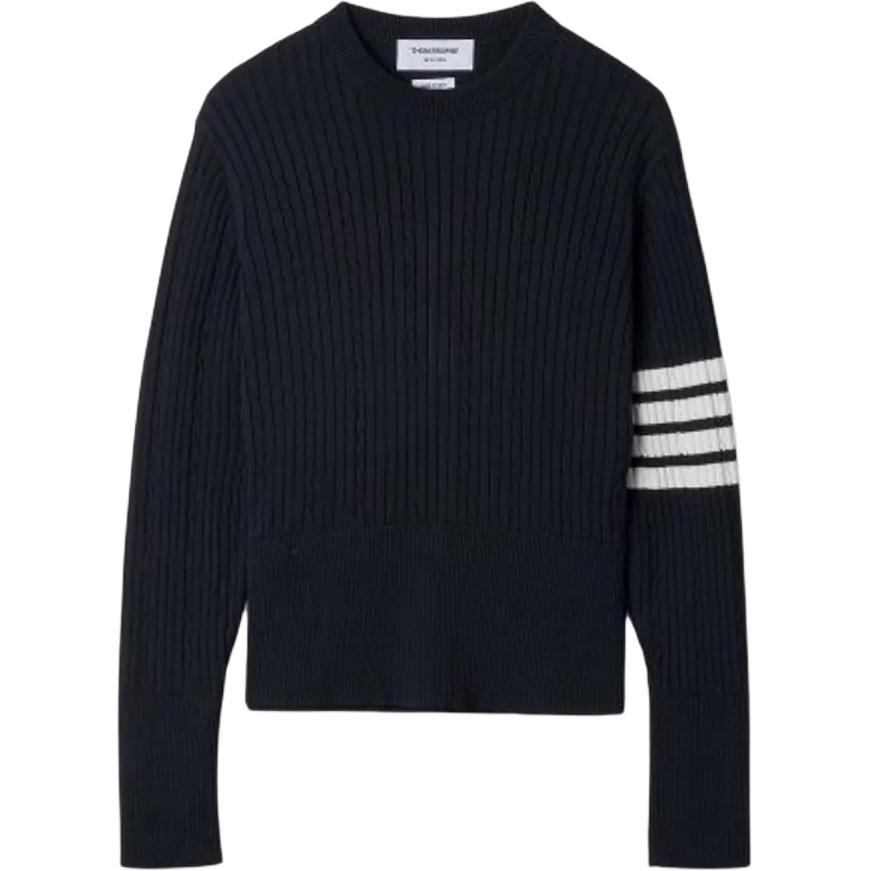 

Футболка с четырьмя полосами и детализированным воротником THOM BROWNE, морской синий