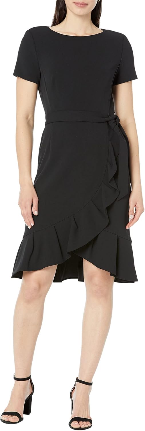 

Платье Calvin Klein Scuba Crepe с оборками и поясом, Black