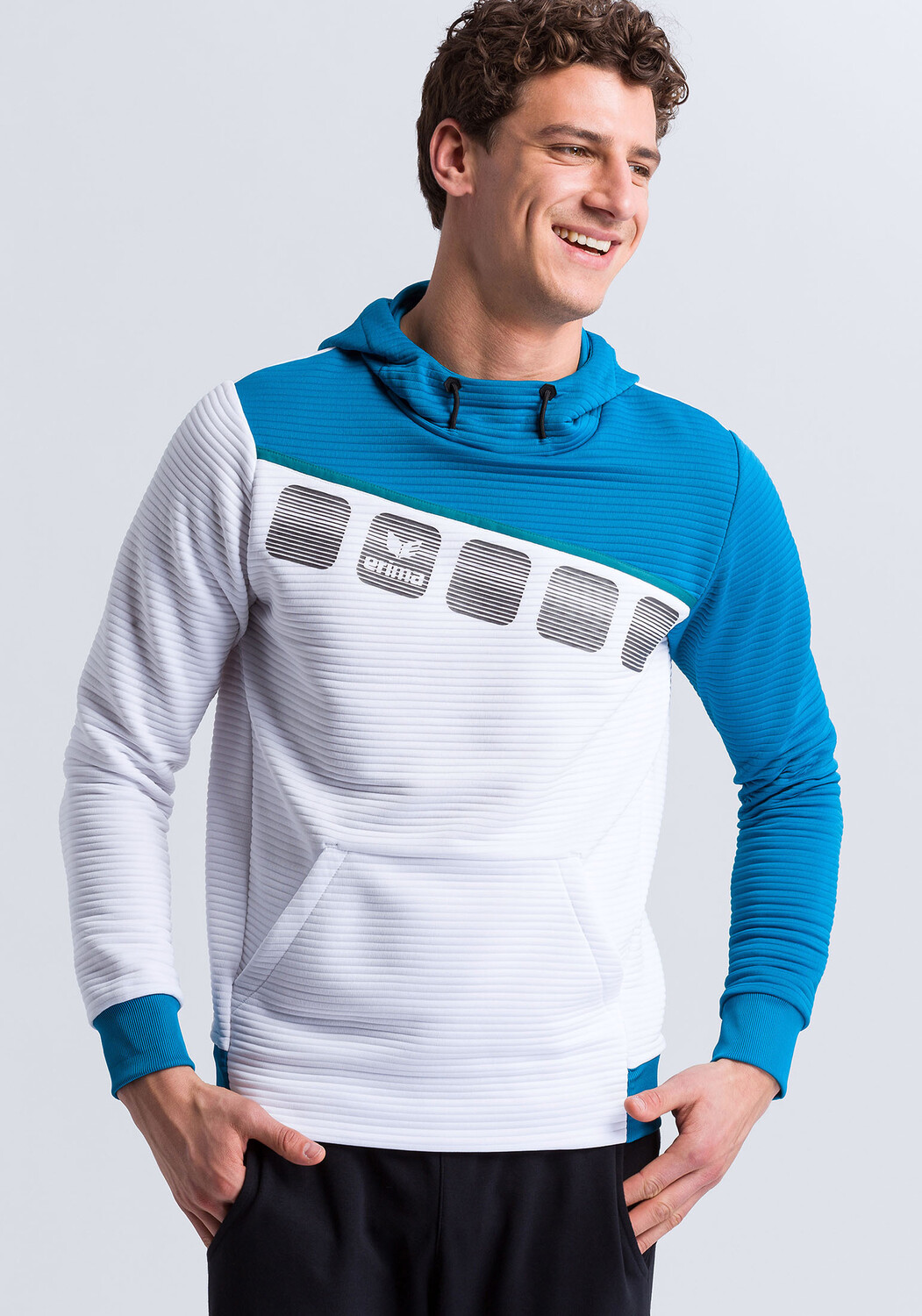 

Толстовка erima 5 C Kapuzensweat, цвет weiss/oriental blue/colonial blue