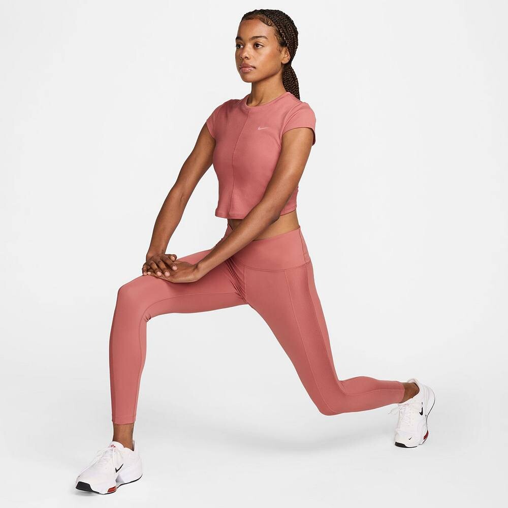 Женский топ Nike One в рубчик с короткими рукавами, цвет Canyon Pink — фото 4