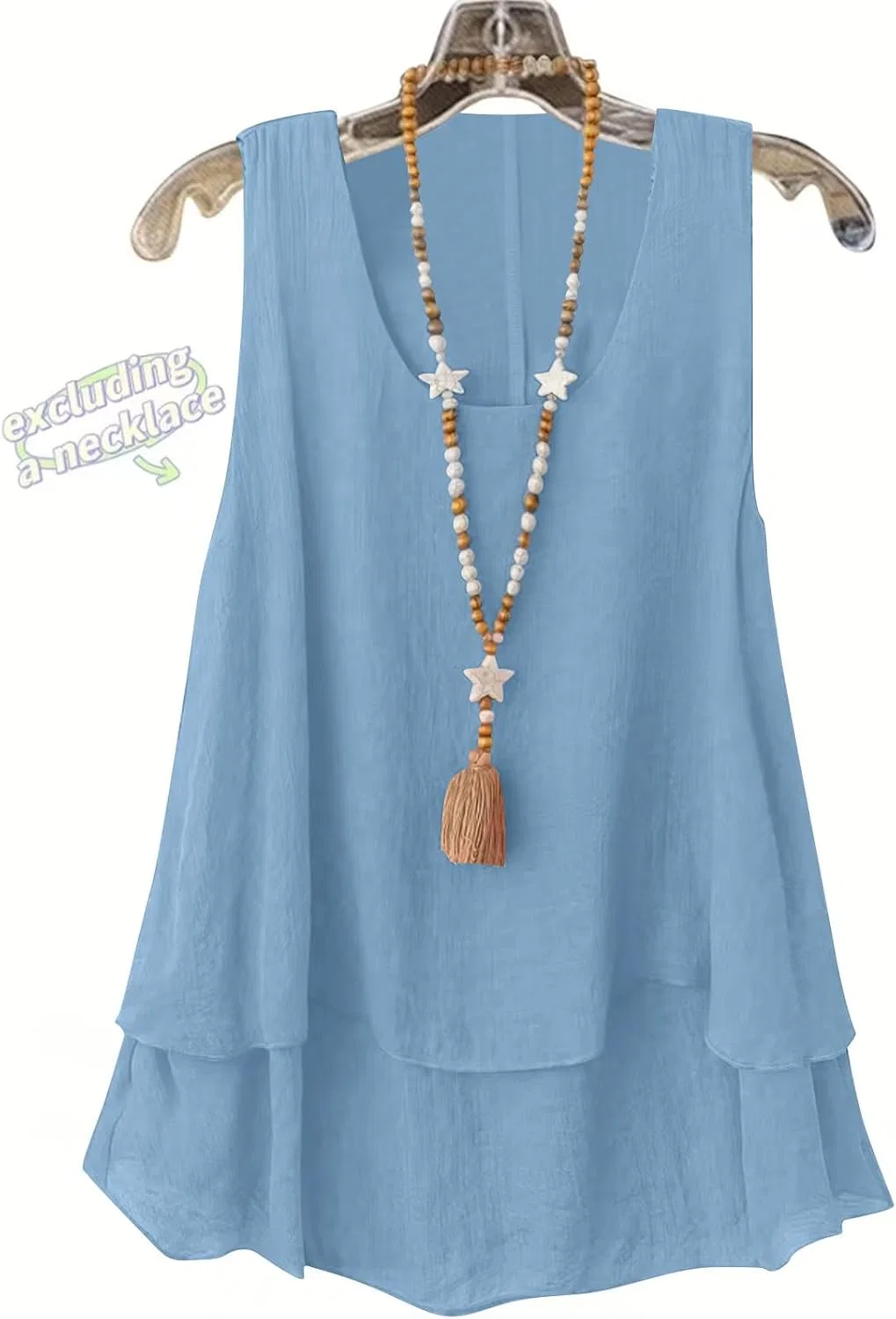 Женский топ-майка из льна и хлопка, двойной слой, light Blue — фото 4