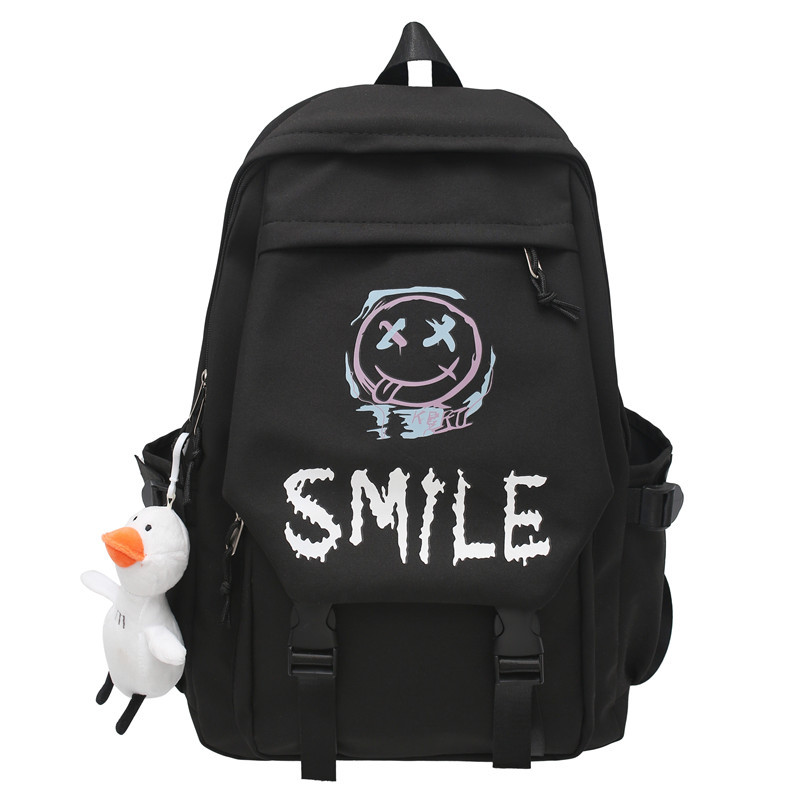 

BALANG Нейлоновый походный рюкзак унисекс черно-белый, Black Smiling Monster Pattern+Cheering Duck Charm