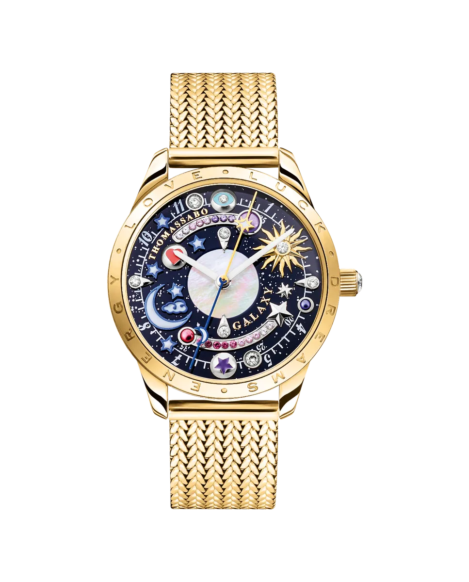 

Женские часы Cosmic Amulet из стали золотистого оттенка с черным циферблатом Thomas Sabo, серебряный