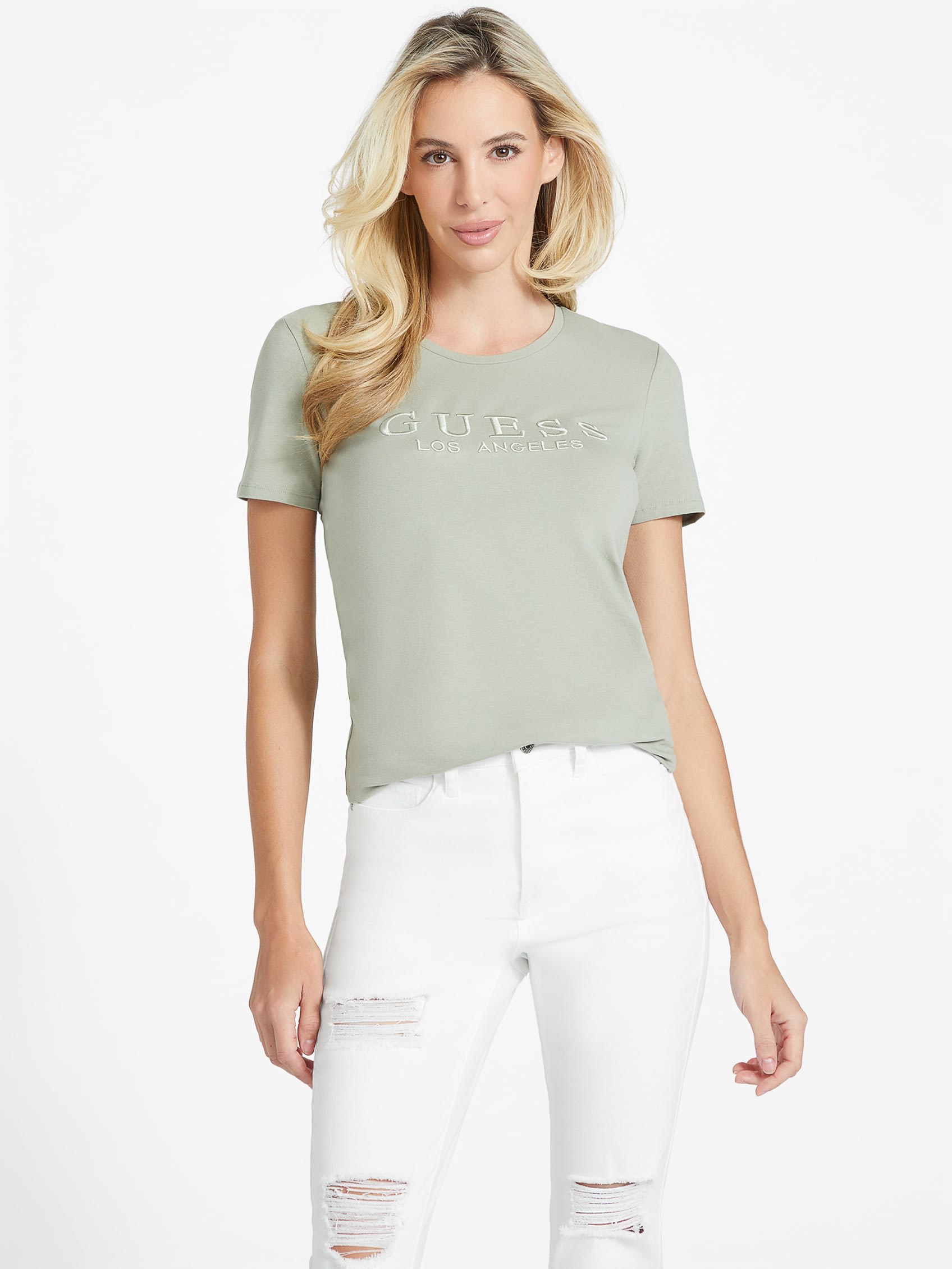 

Футболка с вышитым логотипом Lizza Guess Factory, цвет green balsam
