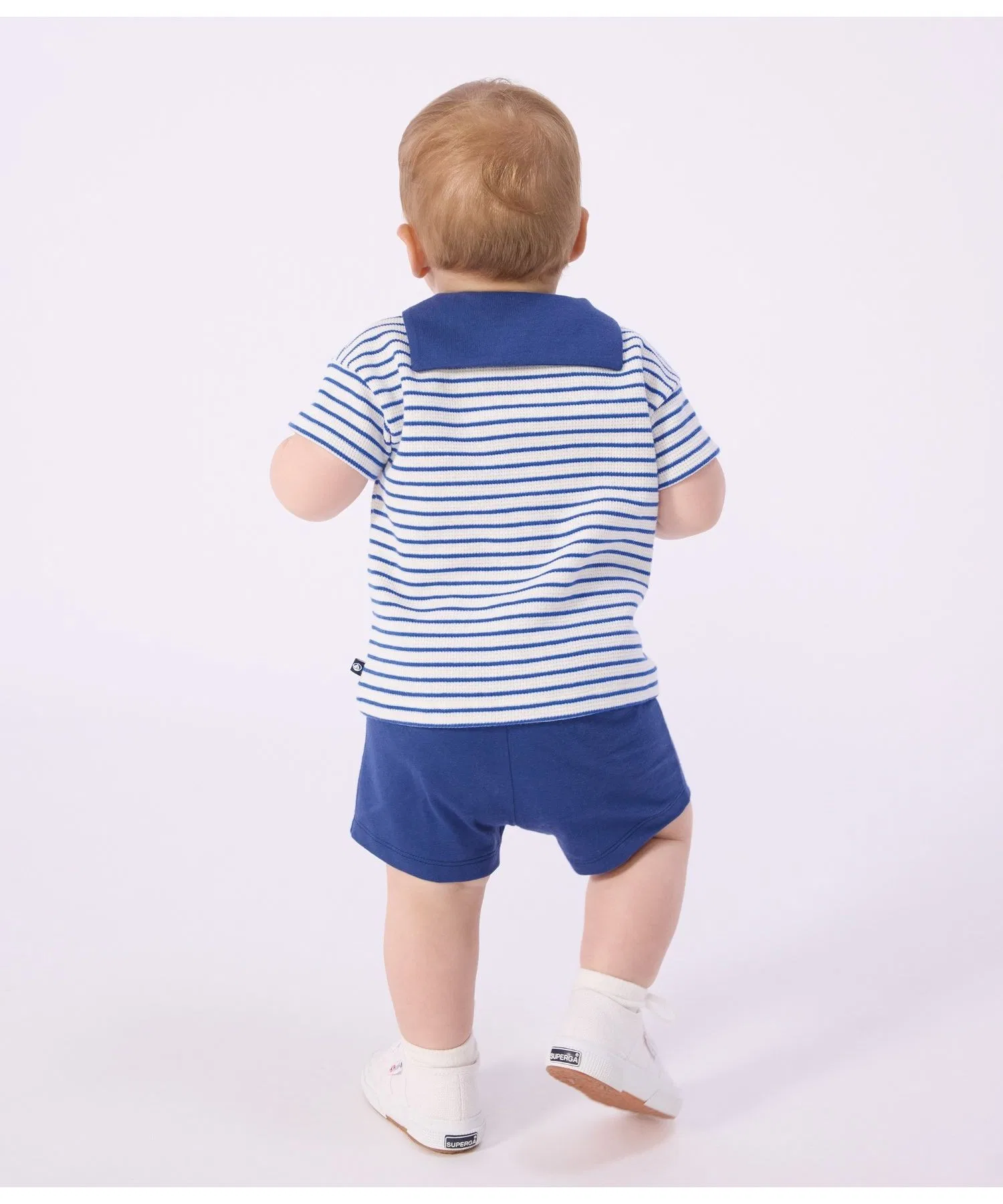 Детский комплект из хлопка в полоску Petit Bateau бело-синий — фото 2